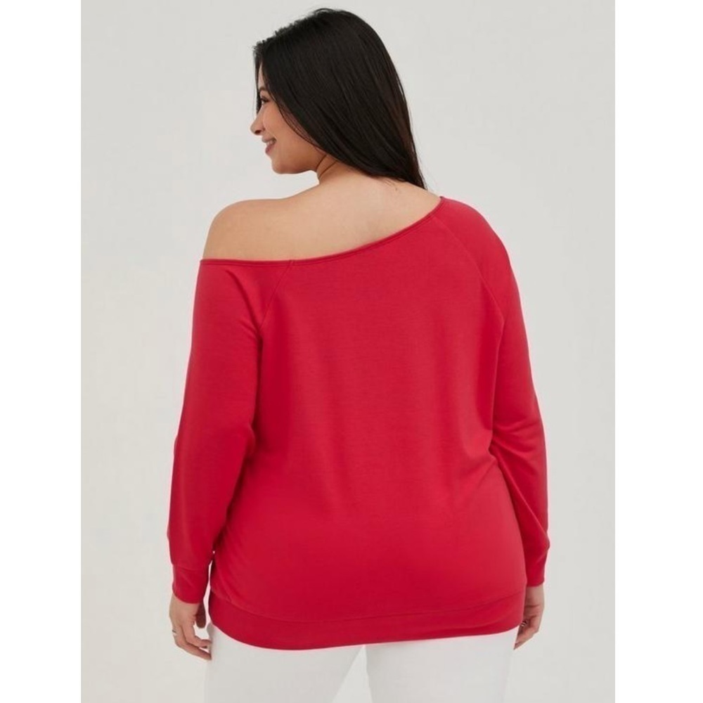 Torrid 2 OFF-SHOULDER Light WEIGHT FRENCH TERRY EMBROIDERED SWEATSHIRT - Picture 2 of 10